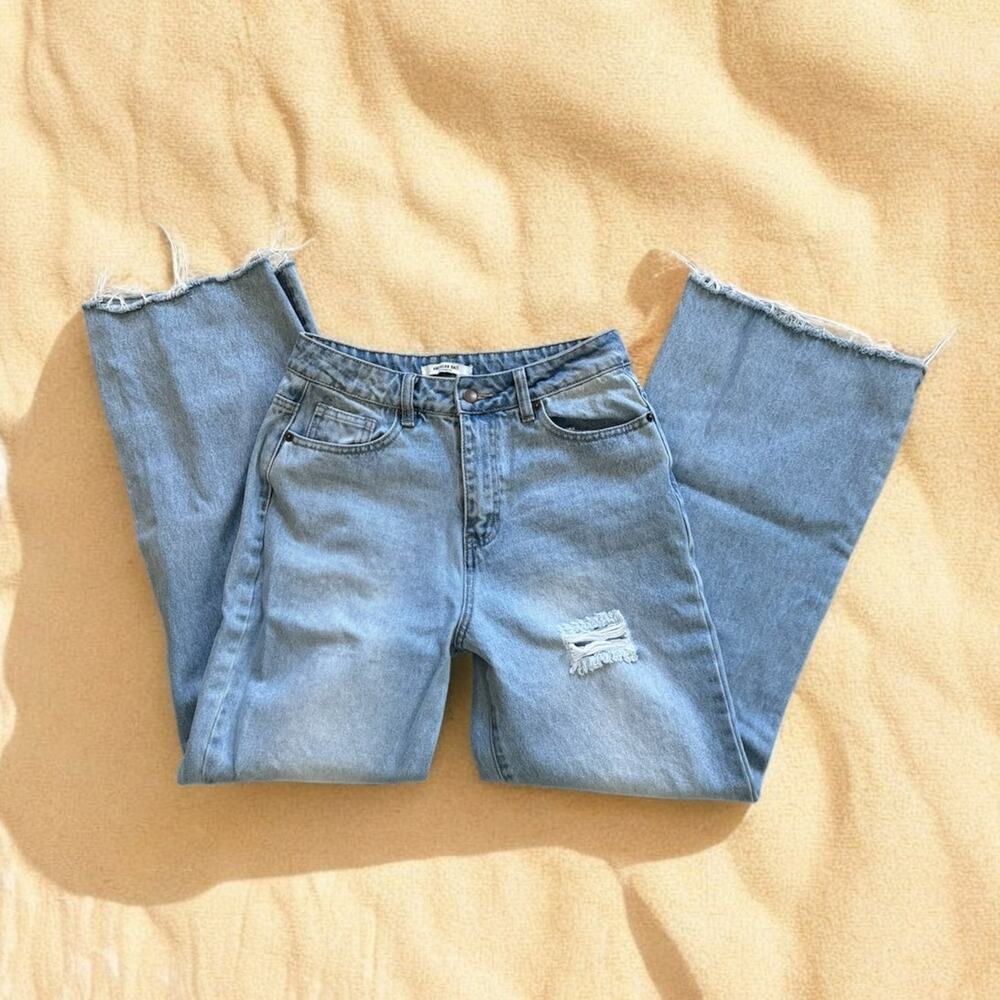 American Bazi Jeans Women's Size 7 Wide Leg Light Wash Ripped High Rise
